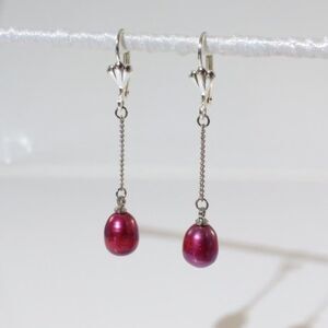Plum Color Pearl Dangle Earrings